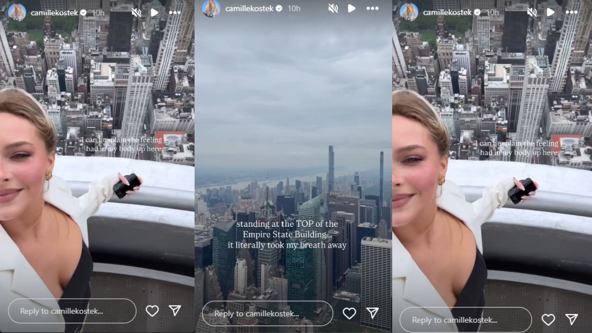 Kostek's photos of when she reached the 102nd floor of the Empire State Building. (Photos via Camille Kostek's Instagram Story)